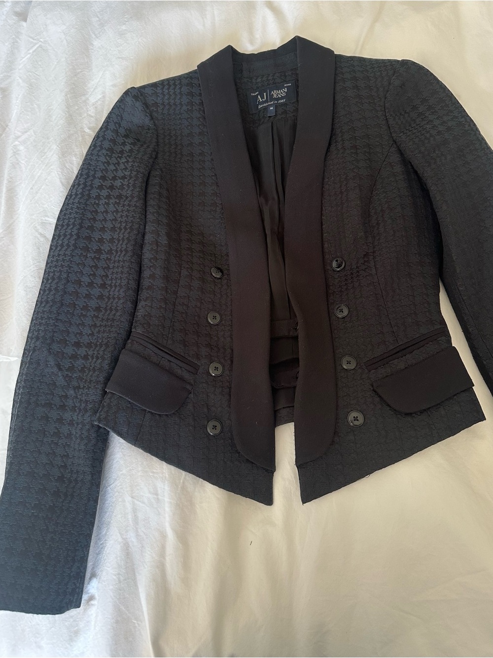Armani Jeans Black Houndstooth Shawl Collar Blazer